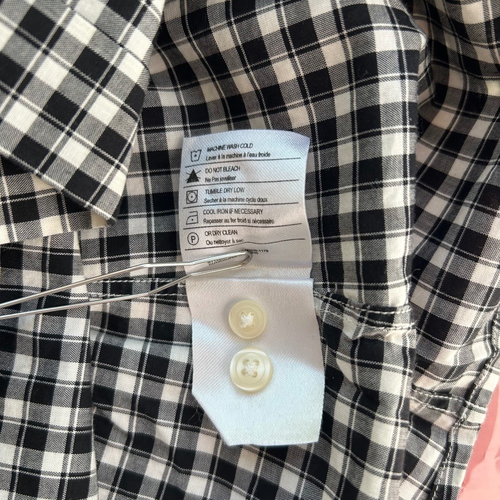 Mens Black Gingham Cotton Long Sleeve Button Up Collared Dress Shirt L Workwear - Picture 4 of 6